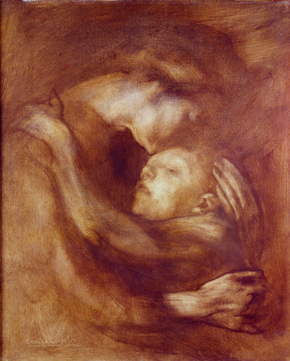 The Sick Child Olje på papp av Eugene Carriere (1849-1906) 1800-tallet Søn. 0,65x0,54 m Paris, Orsay-museet av Eugène Carrière