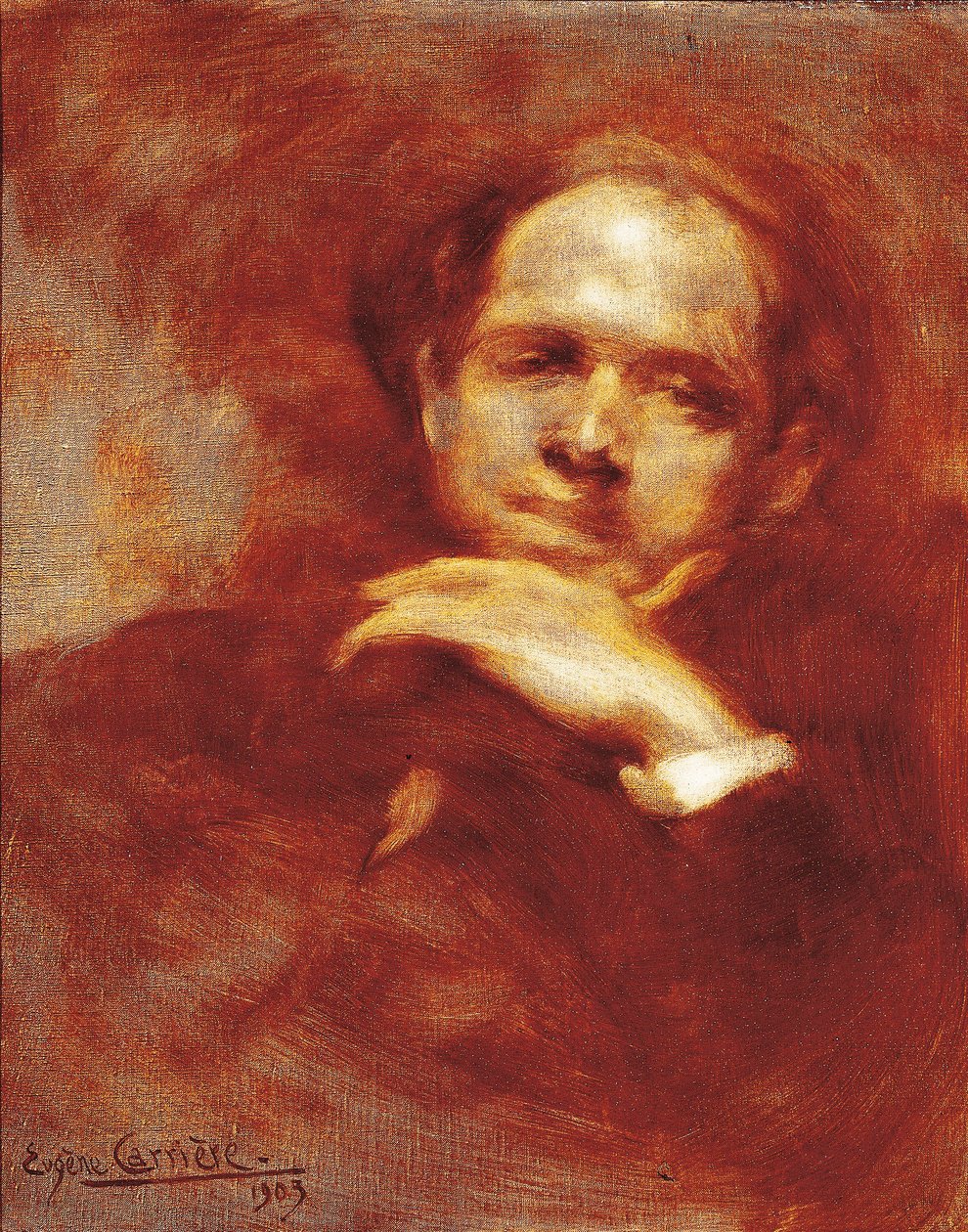 Portrett av Pau Casals, cellist, dirigent og spansk komponist (1876-1973) 1903 (olje på lerret) av Eugène Carrière