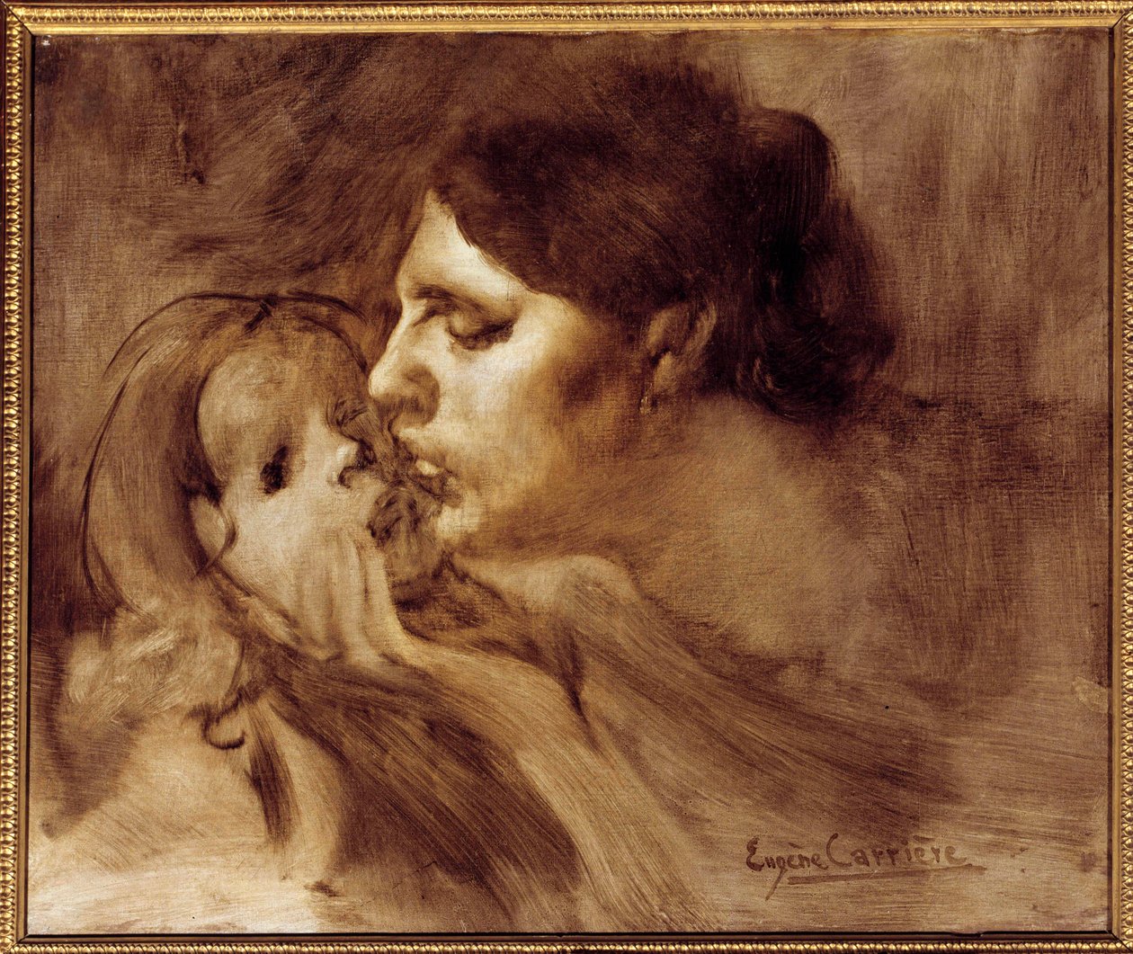 The Maternal Kiss Painting av Eugene Carriere (1849-1906) 1800-tallet 0,46 x 0,55 m Paris, Musee d