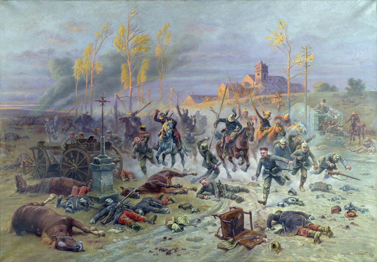 Anklagen mot franske soldater i slaget ved Marne, 8. eller 9. september 1914, 1915 av Eugene Chaperon
