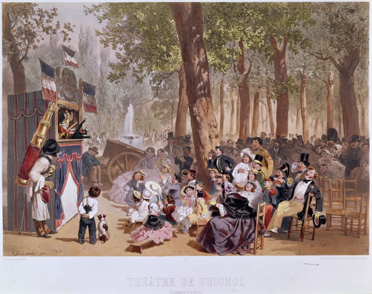 Guignol Theatre på Champs Elysees, 1856 av Eugene Charles Francois Guerard