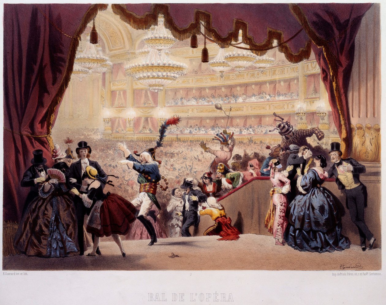 Maskeballet til Opera de la Rue Le Peletier i Paris Dette ballet ble kalt Grand Veglione. Litografi av Eugene von Guerard (1811-1901) Paris fra 1800-tallet, Musee Carnavalet av Eugene Charles Francois Guerard