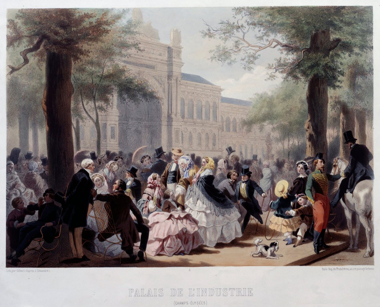 Palais de l'Industrie på Champs Elysees Mondaine-promenaden på stedene til det nåværende Pete og Grand Palais i Paris. Litografi av Eugene Charles Francois Guerard (1821-1866) 1852-1866 Paris, Musee Carnavalet av Eugene Charles Francois Guerard