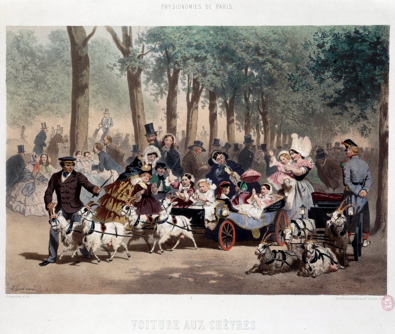 Gå med bil i Tuileries-hagen i Paris på 1800-tallet Litografi av Eugene Guerard (1821-1866) Paris fra 1800-tallet, Musee Carnavalet av Eugene Charles Francois Guerard