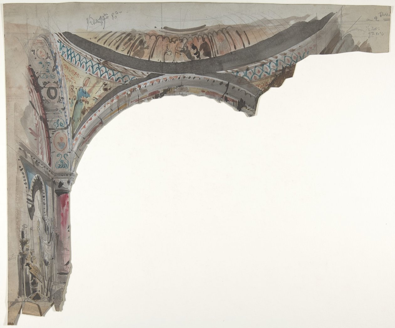 Design for et scenesett på Opéra, Paris, 1830-90. av Eugene Ciceri