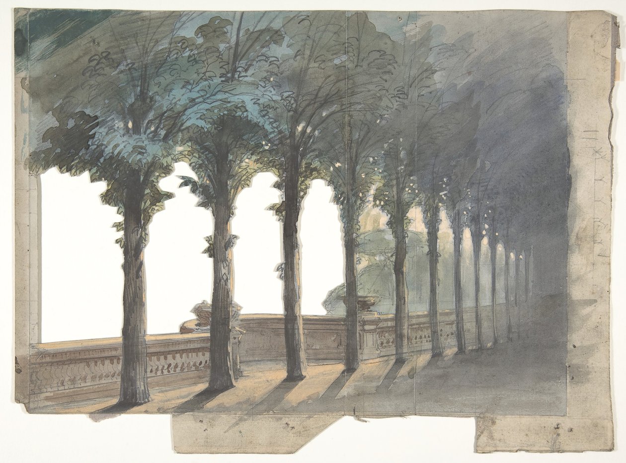 Design for et scenesett på Opéra, Paris, 1830-90. av Eugene Ciceri