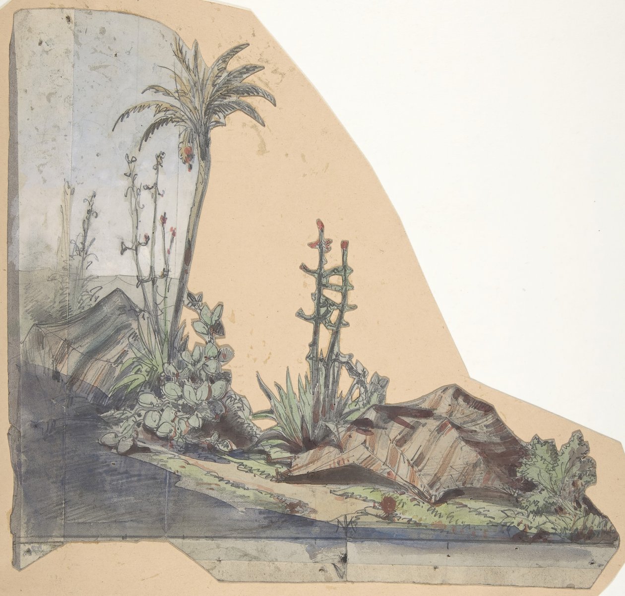 Design for et scenesett på Opéra, Paris, 1830-90. av Eugene Ciceri