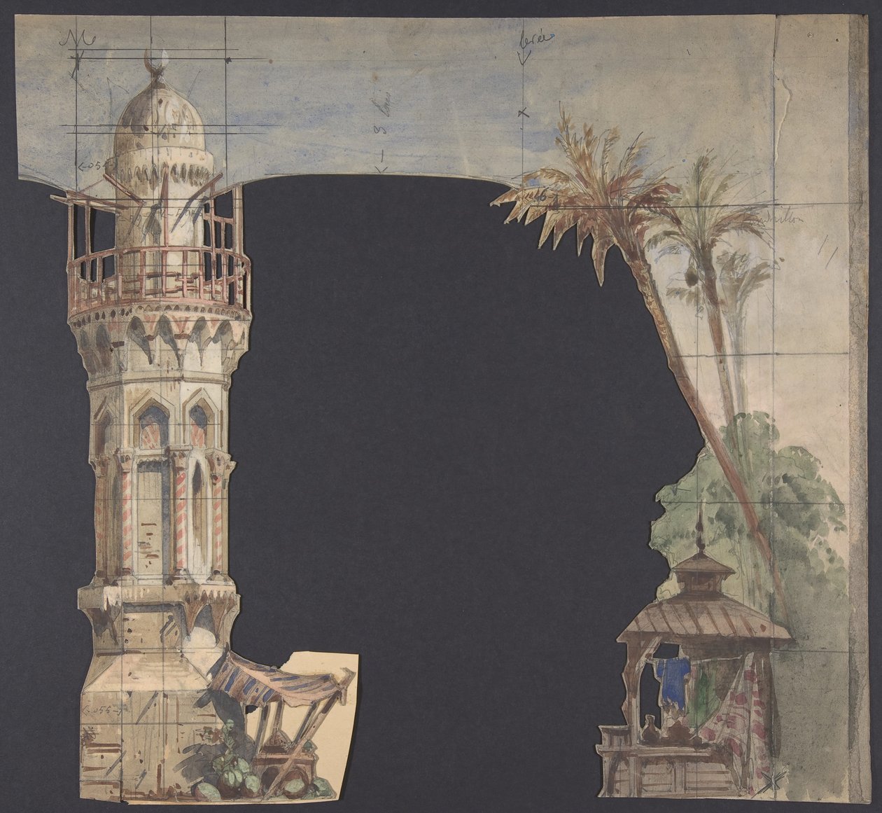 Design for et scenesett på Opéra, Paris, 1830-90. av Eugene Ciceri