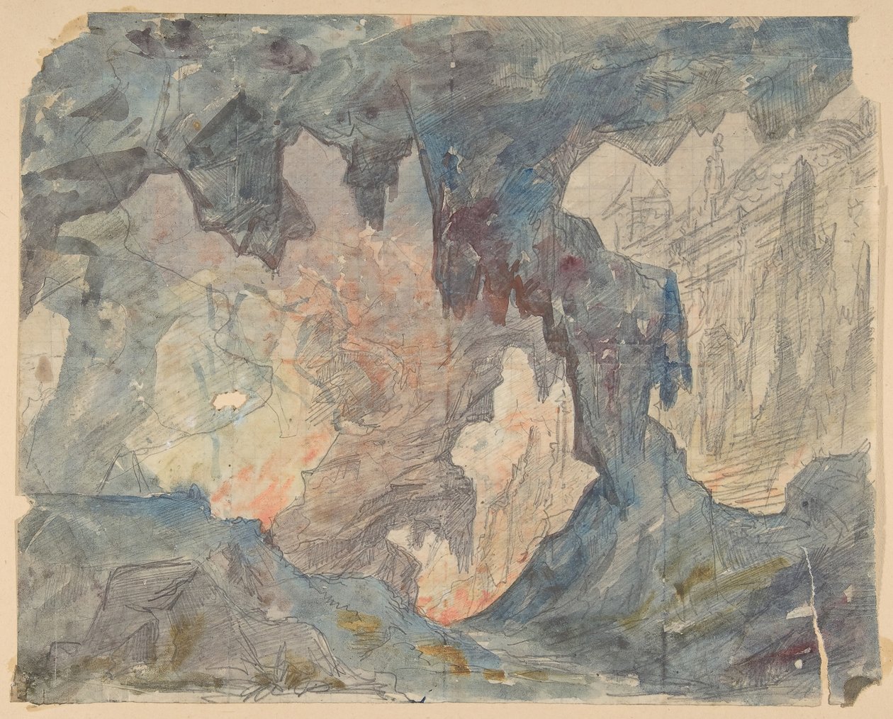 Design for et scenesett på Opéra, Paris, 1830-90. av Eugene Ciceri