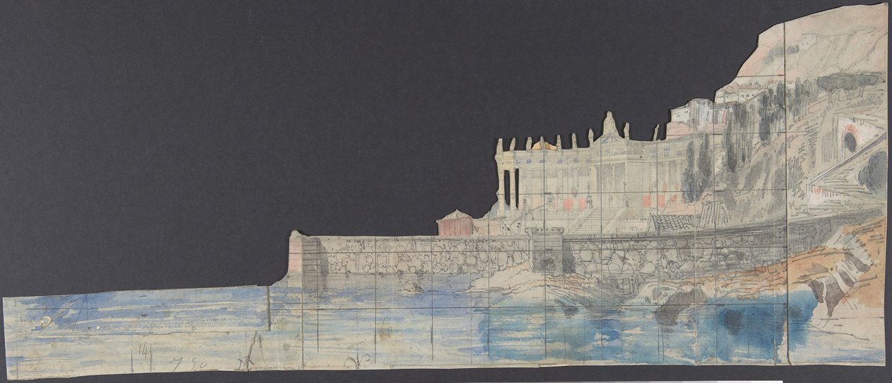 Design for et scenesett på Opéra, Paris, 1830-90. av Eugene Ciceri