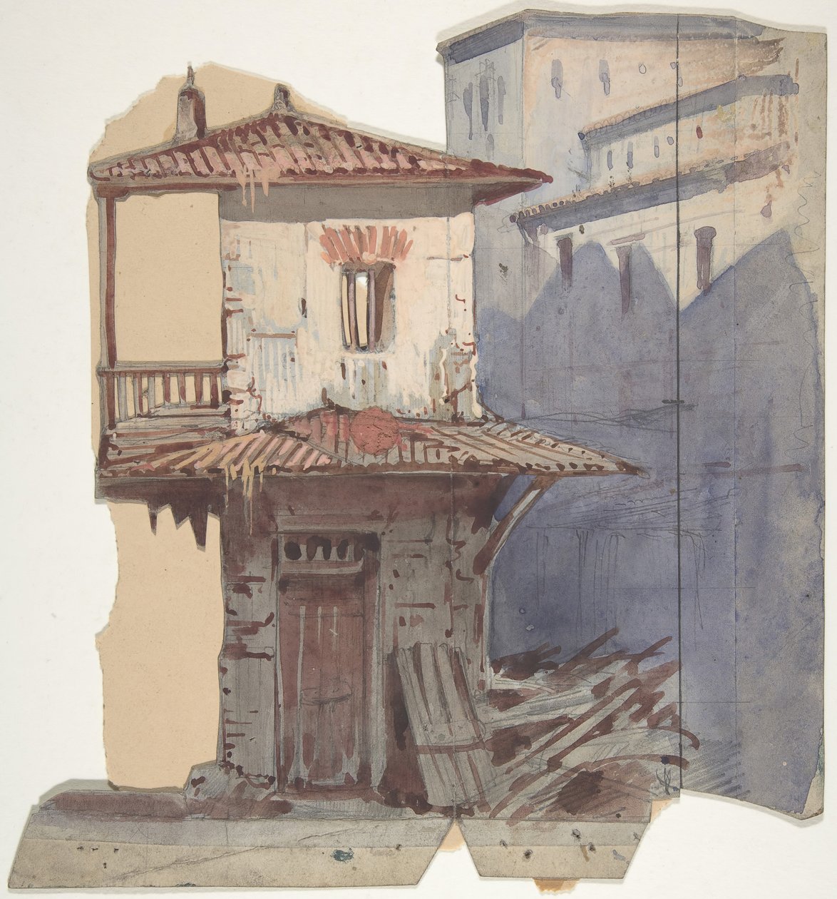 Design for et scenesett på Opéra, Paris, 1830-90. av Eugene Ciceri