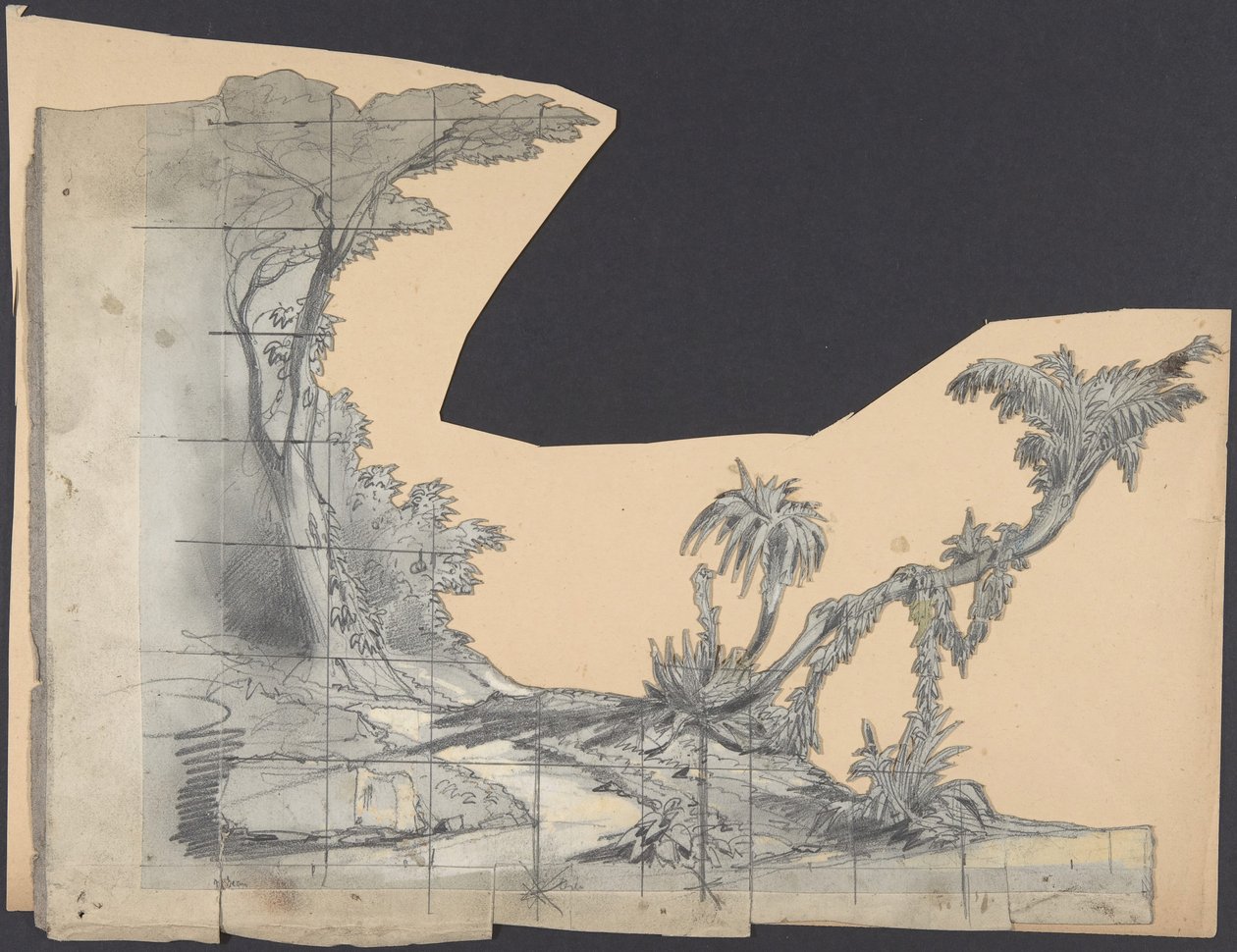 Design for et scenesett på Opéra, Paris, 1830-90. av Eugene Ciceri