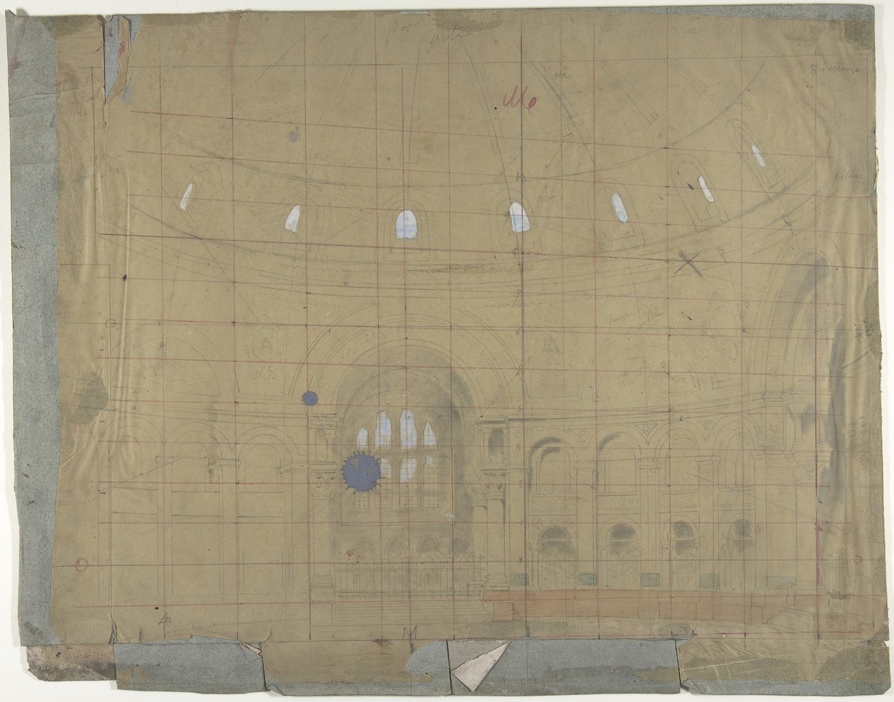 Design for et scenesett ved Opéra, Paris: Kirkens interiør, 1830-90. av Eugene Ciceri
