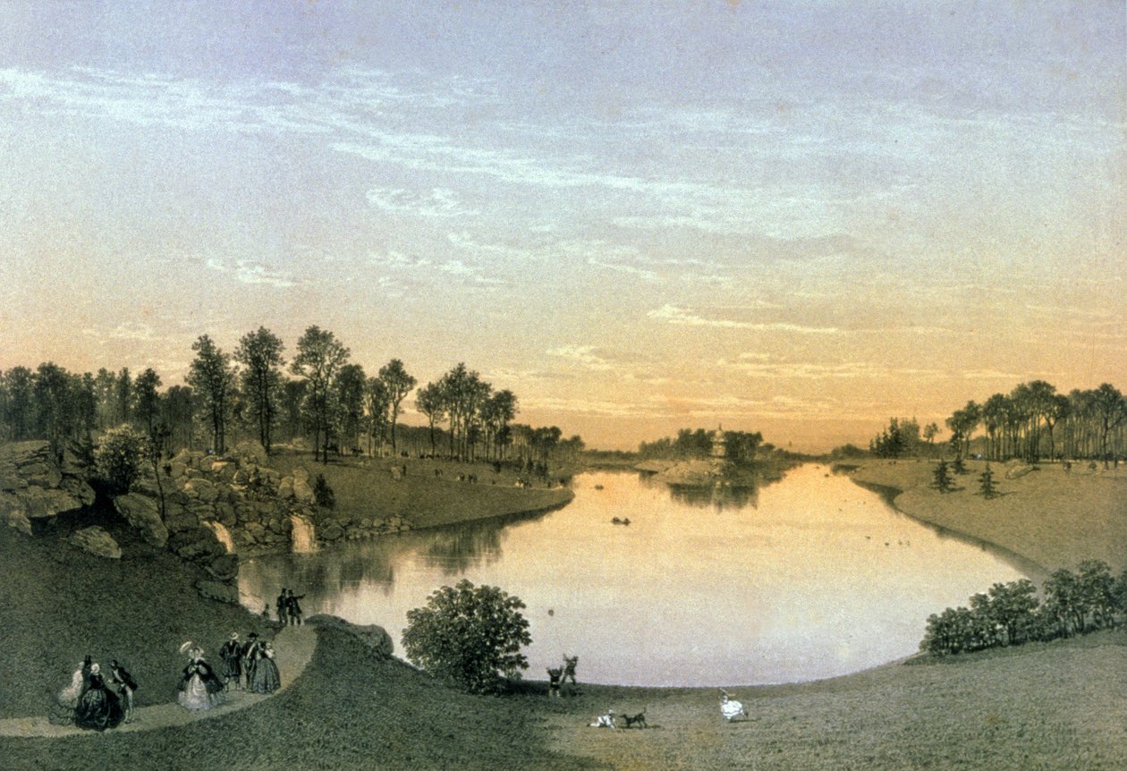Innsjø i Bois de Boulogne, ca. 1860 (gravering) av Eugene Ciceri