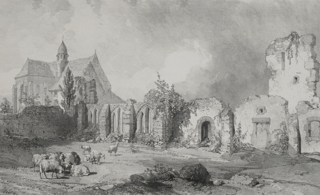 Pittoreske og romantiske reiser i det gamle Frankrike. Brittany: Abbey of Relec av Eugene Ciceri