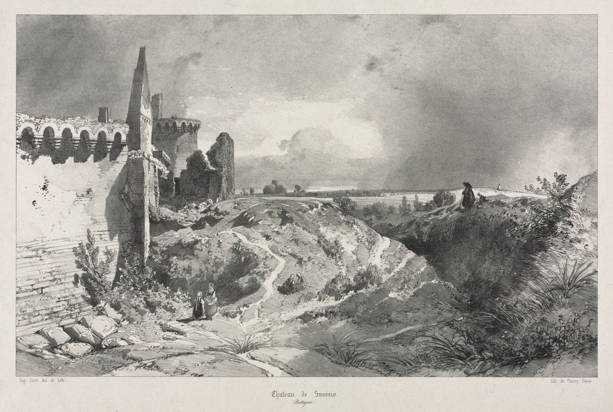 Pittoreske og romantiske reiser i det gamle Frankrike. Bretagne: Chateau de Susinio av Eugene Ciceri