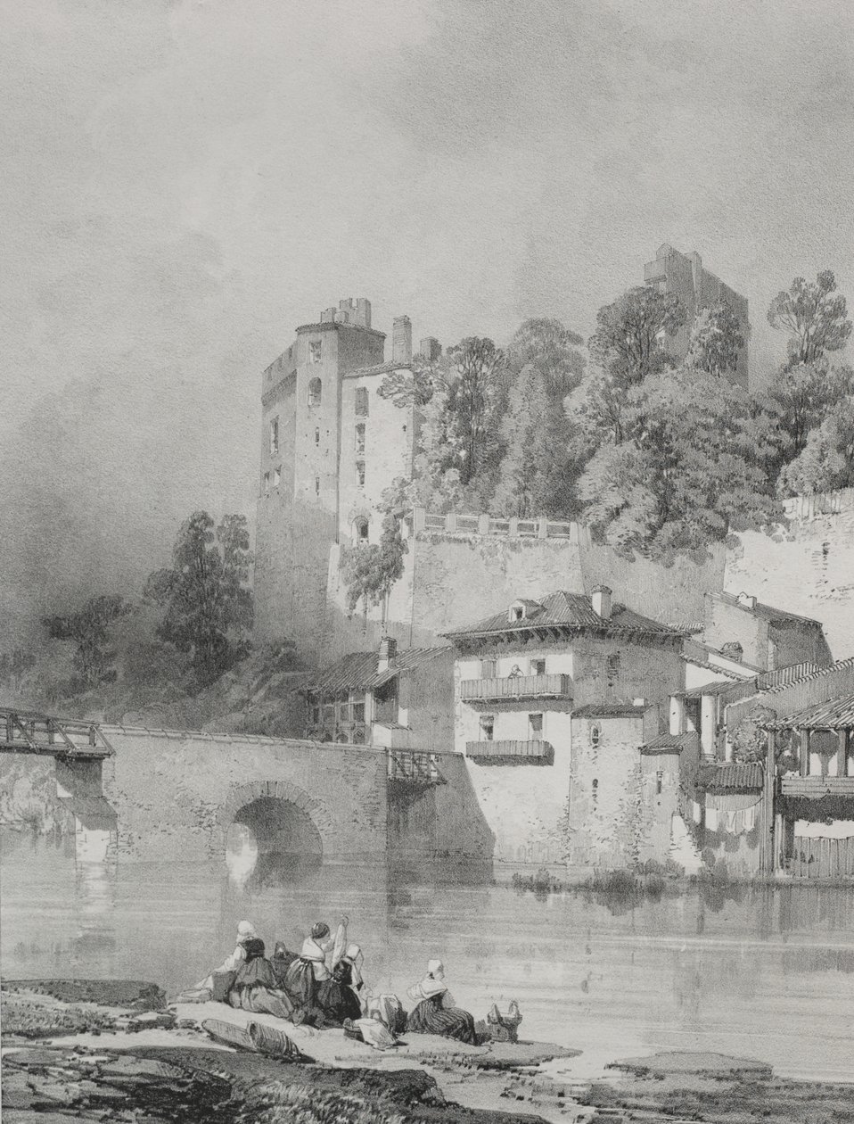 Pittoreske og romantiske reiser i det gamle Frankrike. Bretagne: Chateau de Clisson av Eugene Ciceri