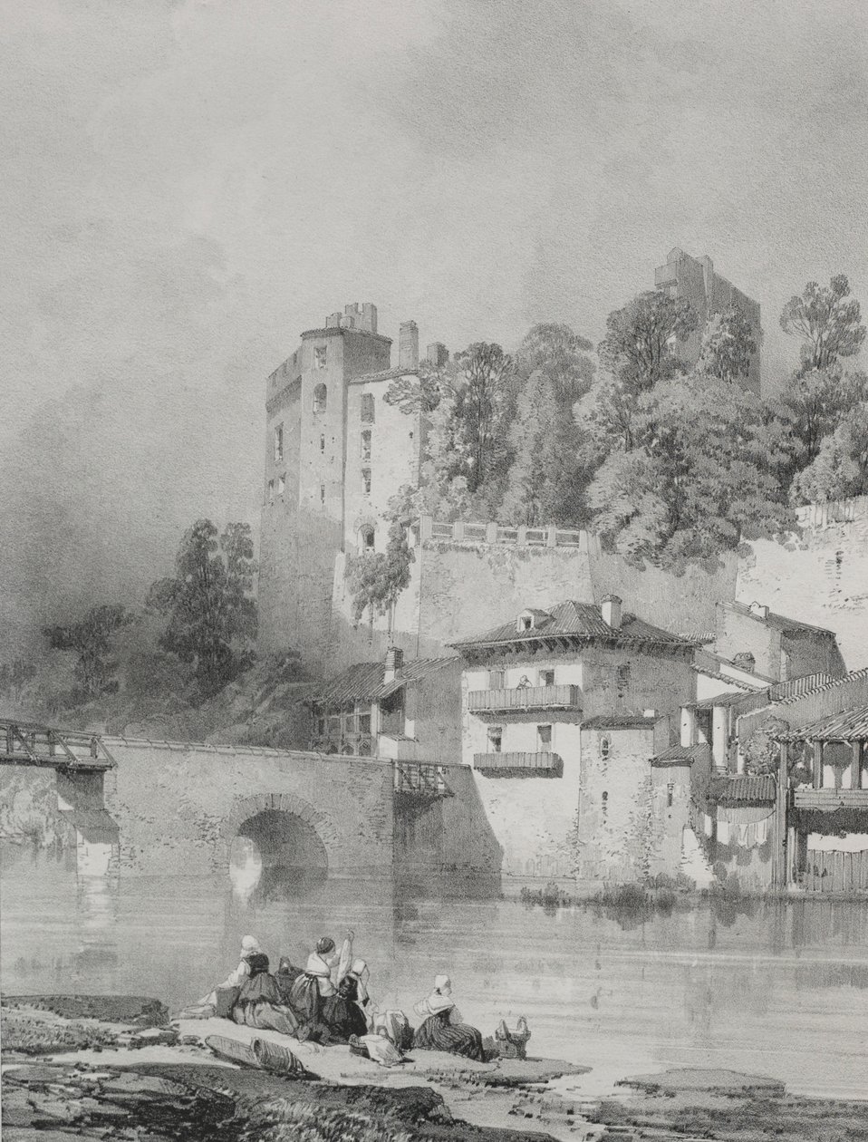 Pittoreske og romantiske reiser i det gamle Frankrike. Bretagne: Chateau de Clisson. av Eugene Ciceri
