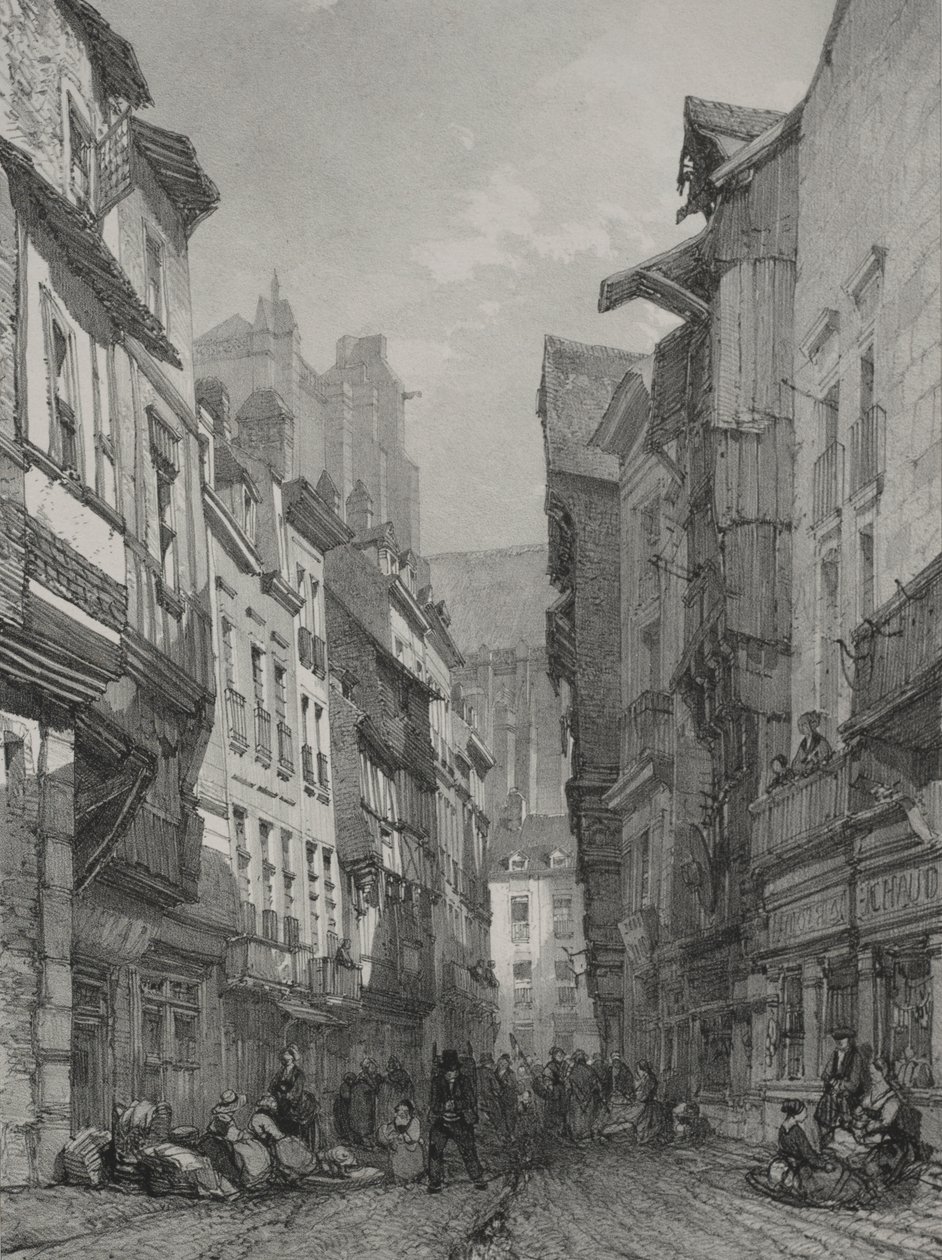 Pittoreske og romantiske reiser i det gamle Frankrike. Bretagne: Den gamle hovedgaten i Nantes av Eugene Ciceri