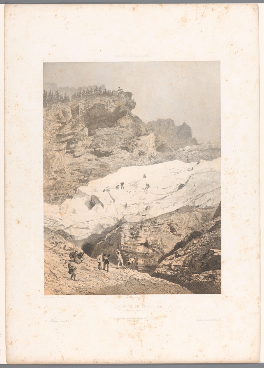 Turgåere på Rosenlauibreen Glacier de Rosenlaui (tittel på objekt) Ansikter i Sveits og Savoy (serietittel) La Suisse et la Savoie (serietittel på objekt) av Eugene Ciceri