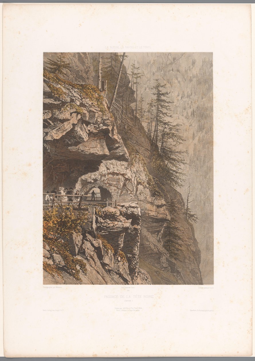 Wandelaars op de Tête Noire-pas mellom Martigny og Chamonix Passasje av det svarte hodet (tittel på objekt) Gezichten i Sveits, Savoy in Tirol (serietittel) Sveits, Savoy og Tyrol (serietittel på objekt) av Eugene Ciceri