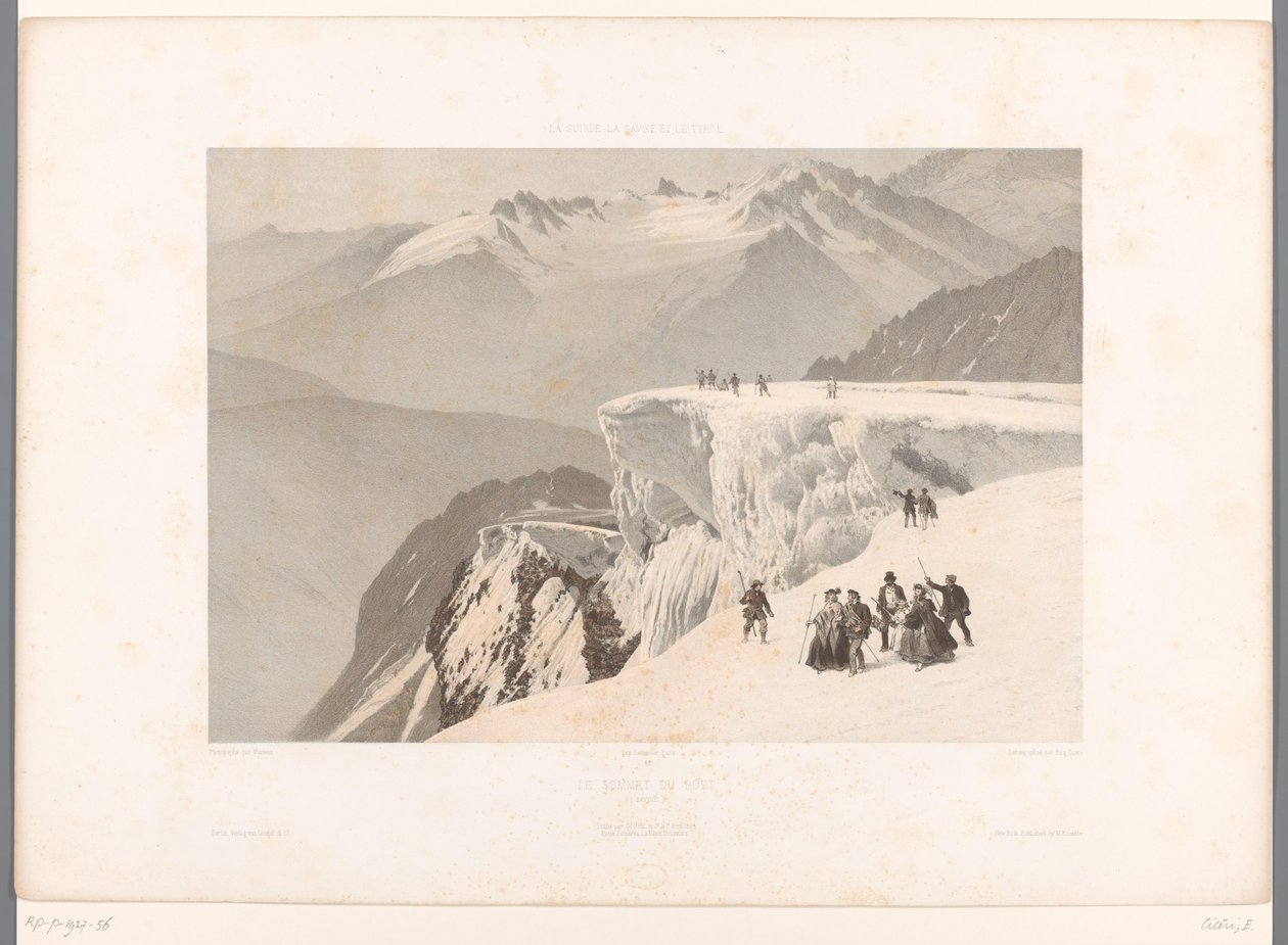 Turgåere på toppen av Mont Buet Le sommet du Buet (tittel på objekt) Severdigheter i Sveits, Savoy og Tyrol (serietittel) La Suisse, la Savoie et le Tyrol (serietittel på objekt) av Eugene Ciceri