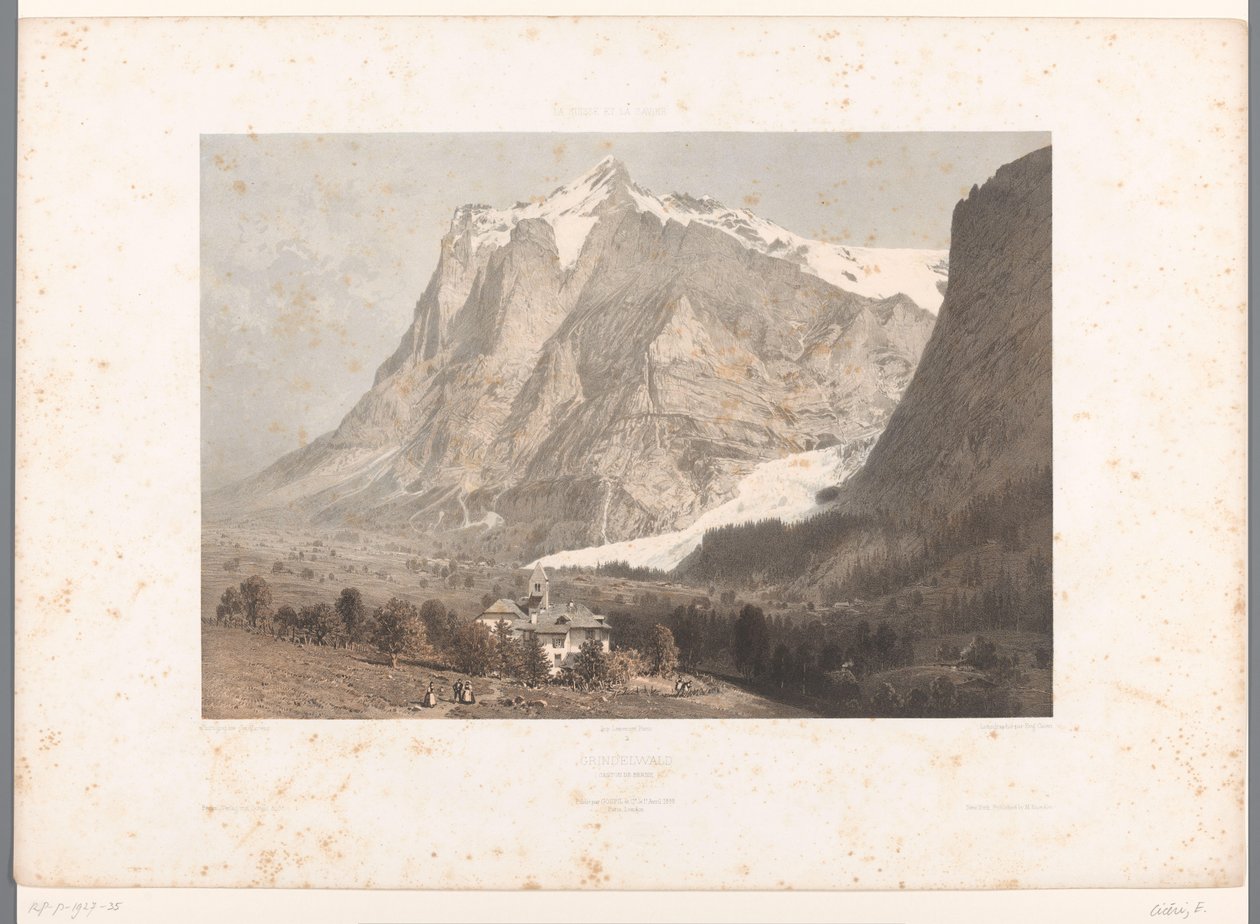 Utsikt over Grindelwald Grindelwald (tittel på objekt) Severdigheter i Sveits, Savoy og Tyrol (serietittel) La Suisse, la Savoie et le Tyrol (serietittel på objekt) av Eugene Ciceri