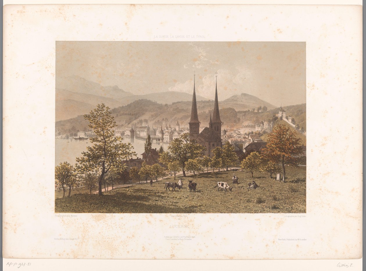 Utsikt over Luzern Lucerne (tittel på objekt) Severdigheter i Sveits, Savoy og Tyrol (serietittel på objekt) La Suisse, la Savoie et le Tyrol (serietittel) av Eugene Ciceri