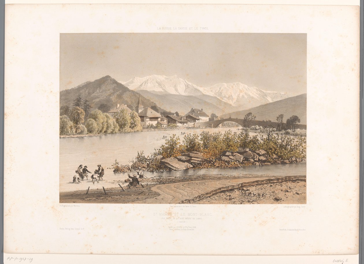 Utsikt over Saint-Martin-sur-Arve fra Mont Blanc St. Martin og Mont-Blanc (tittel på objekt) Gezichten i Sveits, Savoy in Tirol (serietittel) Sveits, Savoy og Tyrol (serietittel på objekt) av Eugene Ciceri