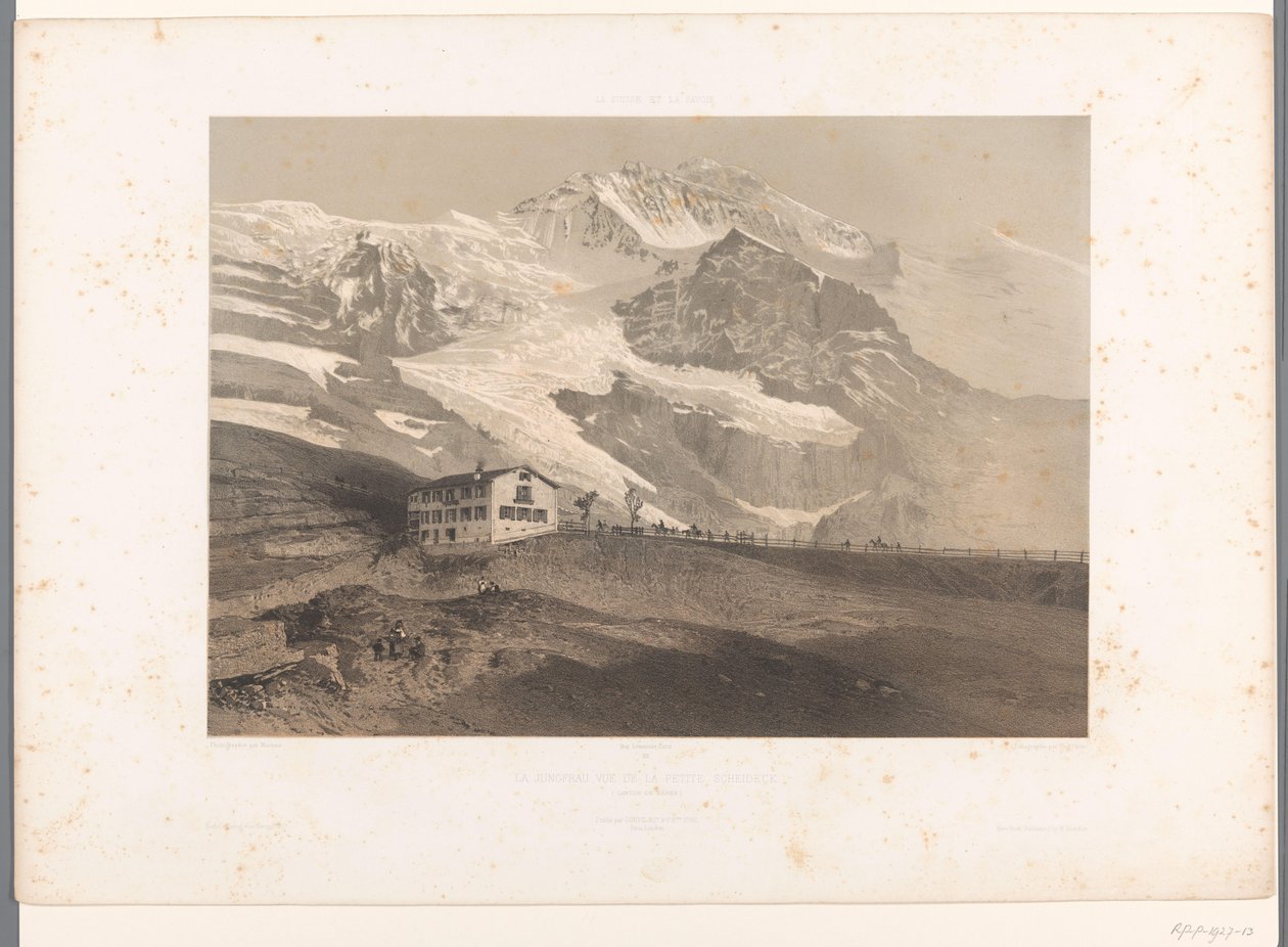 Utsikt over Jungfrau fra Kleine Scheidegg La Jungfrau vue de la petite Scheideck (tittel på objekt) Ansikter i Sveits og Savoy (serietittel) La Suisse et la Savoie (serietittel på objekt) av Eugene Ciceri