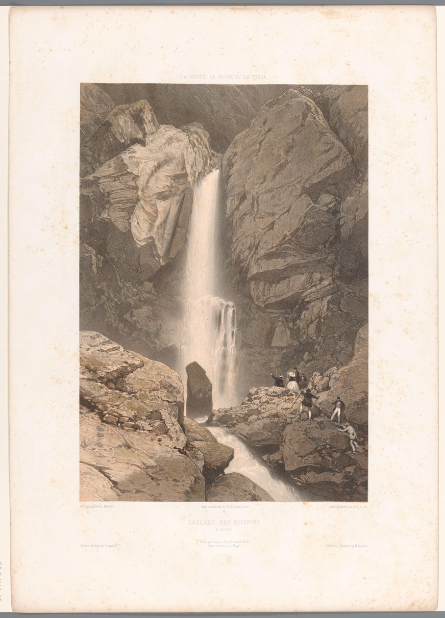 Utsikt over Pélerins-fossen Cascade des Pelerins (tittel på objekt) Severdigheter i Sveits, Savoy og Tyrol (serietittel) La Suisse, la Savoie et le Tyrol (serietittel på objekt) av Eugene Ciceri