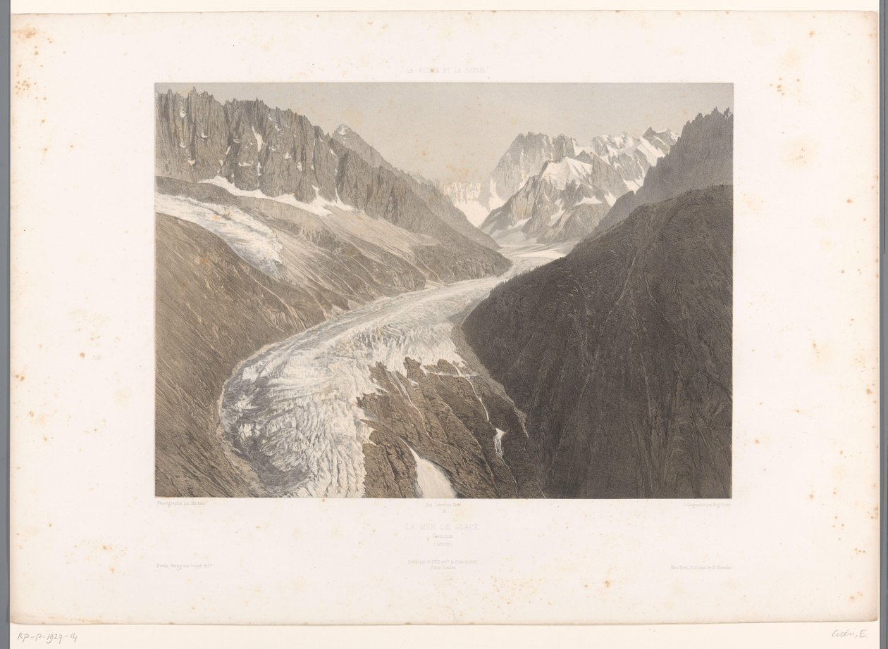 Utsikt over Mer-de-Glace-breen i Chamonix La Mer de Glace, Chamonix (tittel på objekt) Ansikter i Sveits og Savoy (serietittel) La Suisse et la Savoie (serietittel på objekt) av Eugene Ciceri