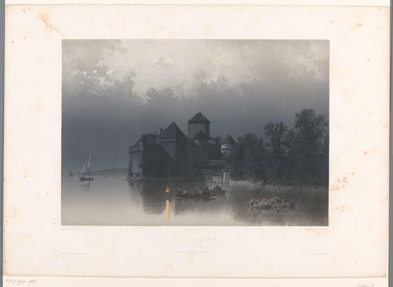 Utsikt over Chillon-slottet ved Genfersjøen Château de Chillon (tittel på objekt) Ansikter i Sveits og Savoy (serietittel) La Suisse et la Savoie (serietittel på objekt) av Eugene Ciceri