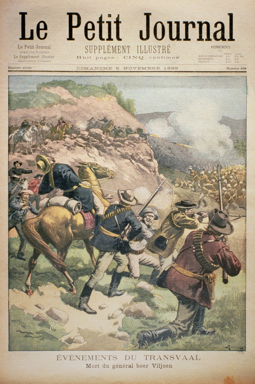 Begivenheter i Transvaal: Boergeneralen Viljoens død, forside av Le Petit Journal, 5. november 1899 av Eugene Damblans