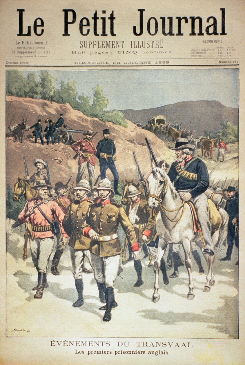 Hendelser i Transvaal: de første engelske fangene, forsiden av Le Petit Journal, 29. oktober 1899 av Eugene Damblans