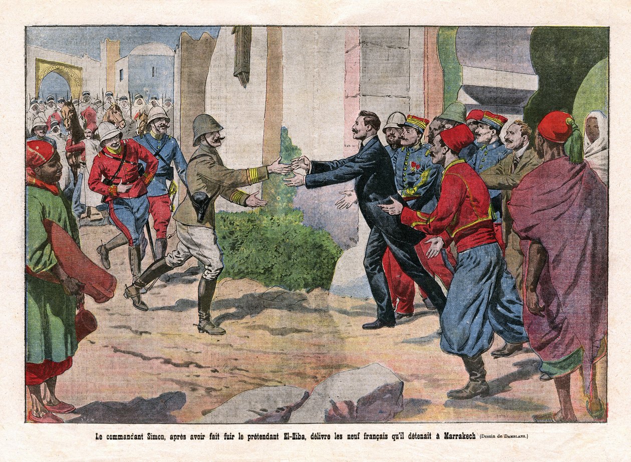 Hendelser i Marokko, overtatt fra Marrakech av troppene til Hubert (Louis-Hubert-Gonzalve) Lyautey (1854-1934) og Charles Mangin (1866-1925). Kommandør Simon, etter å ha flyktet fra pretendenten El-Hiba (El Hiba) (Ahmed al-Hiba (Al Hiba), løslatt de ni av Eugene Damblans