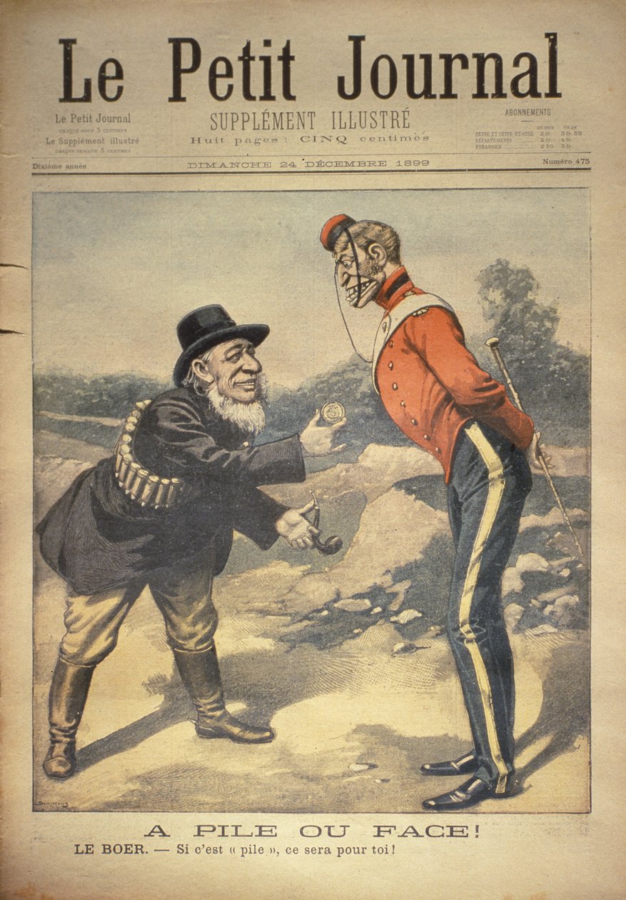Krone eller mynt! The Boer:- If its tails its for you!, forside av Le Petit Journal, 24. desember 1899 av Eugene Damblans