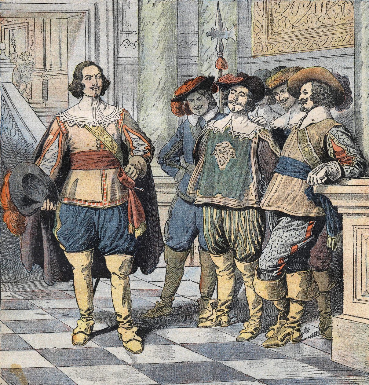 Illustrasjon til «Les Trois Mousquetaires» (De tre musketerer), begynnelsen av 1900-tallet (gravering) av Eugene Damblans