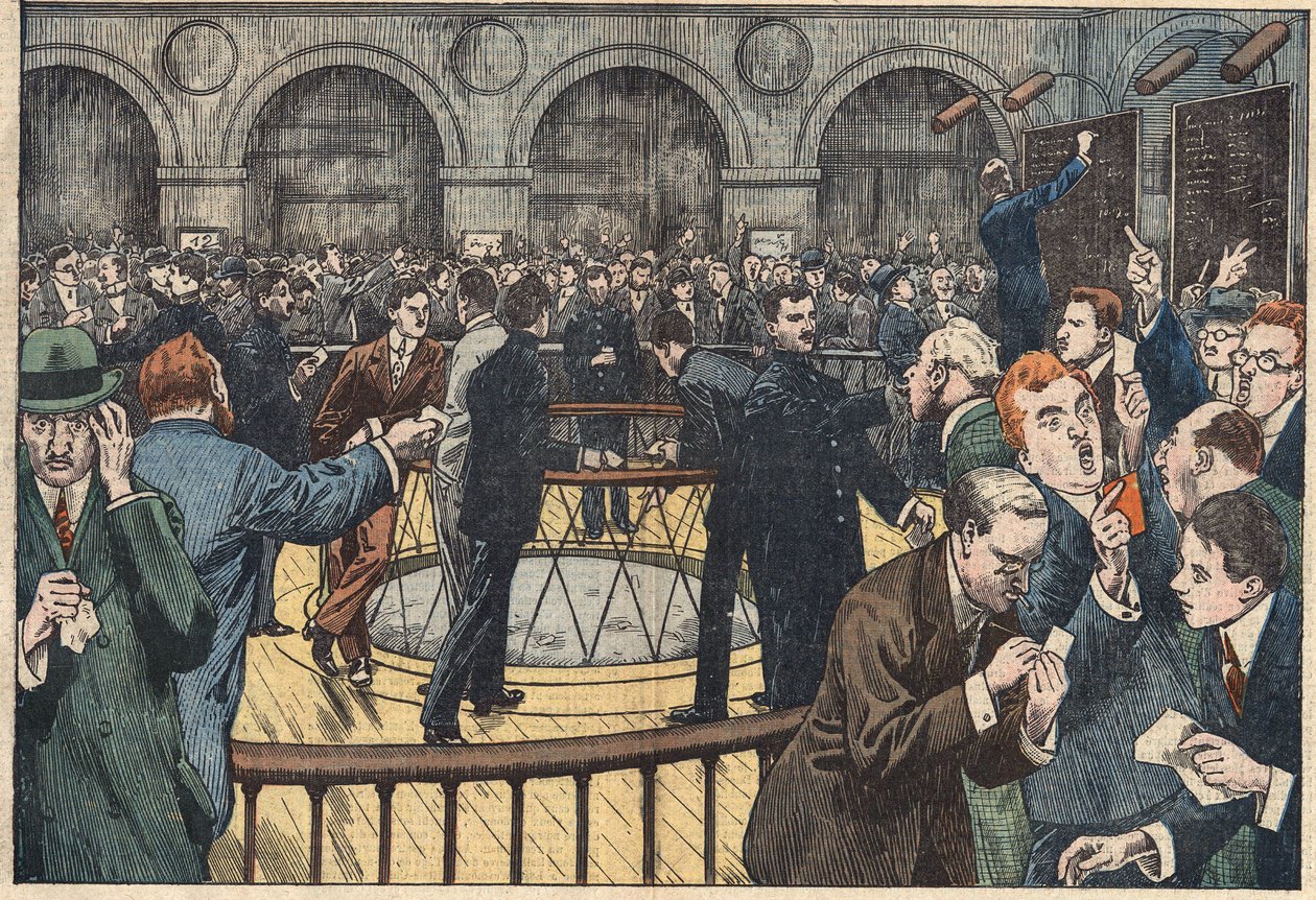 Internal view of the Paris Stock Exchange. Illustration of Damblans. In “” Le Pelerin”” of December 5 av Eugene Damblans