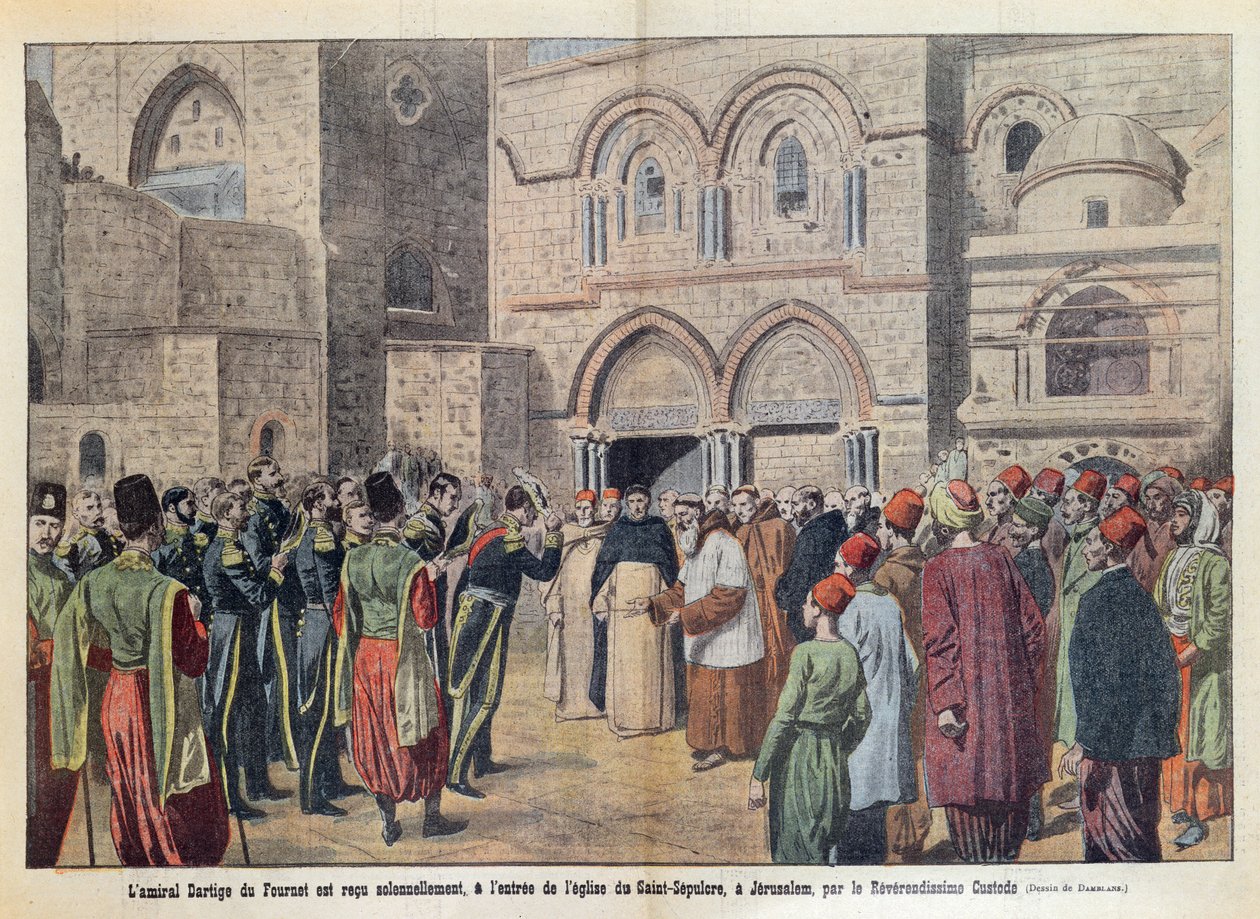 Mottakelsen av admiral Dartige du Fournet (1856-1940) ved Den hellige gravs kirke i Jerusalem, illustrasjon fra magasinet 