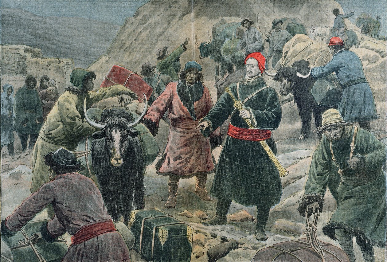 Oppdageren Sven Ander Hedin (1865-1952) i Tibet, illustrasjon fra 