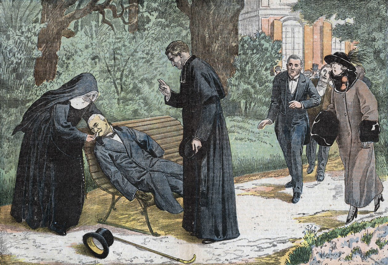 Theophile Delcassé (1852-1923), en fransk politiker døde av en emboli i hagen til eveche i Nice i 1923. Tegning av Damblans. av Eugene Damblans
