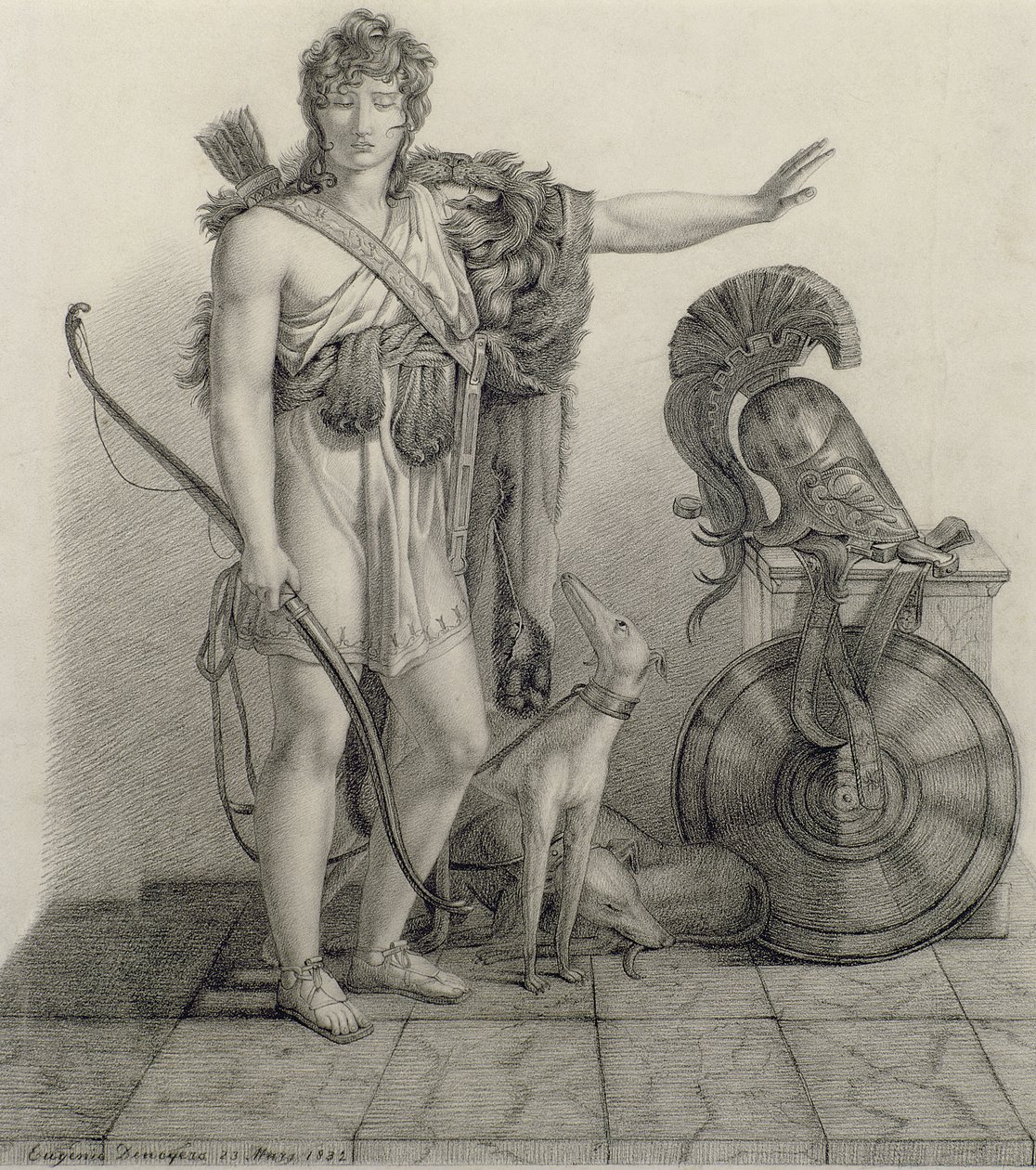Hippolytus, 1832, etter et maleri av baron Pierre Narcisse Guerin (1774-1833) (kull på papir) av Eugene Denagers