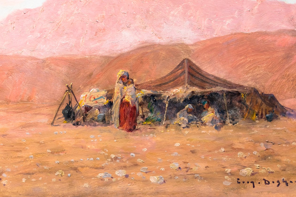 Nomadeleir i sørlige Algerie (olje på tre) av Eugene Deshayes