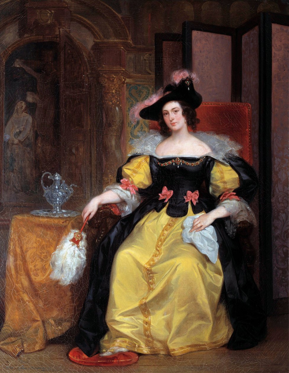 Portrait of a Woman En elegant kvinne av aristokratiet. Maleri av Eugene Deveria (1808-1865) Rennes fra 1800-tallet, Museum of Fine Arts av Eugene Deveria