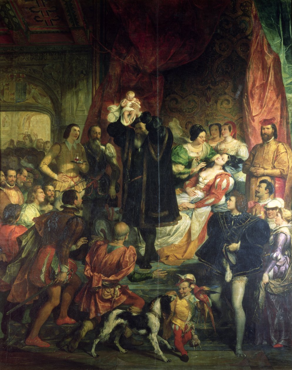 Fødselen til Henri IV (1553-1610) på slottet i Pau, 13. desember 1553, 1827 av Eugene Deveria