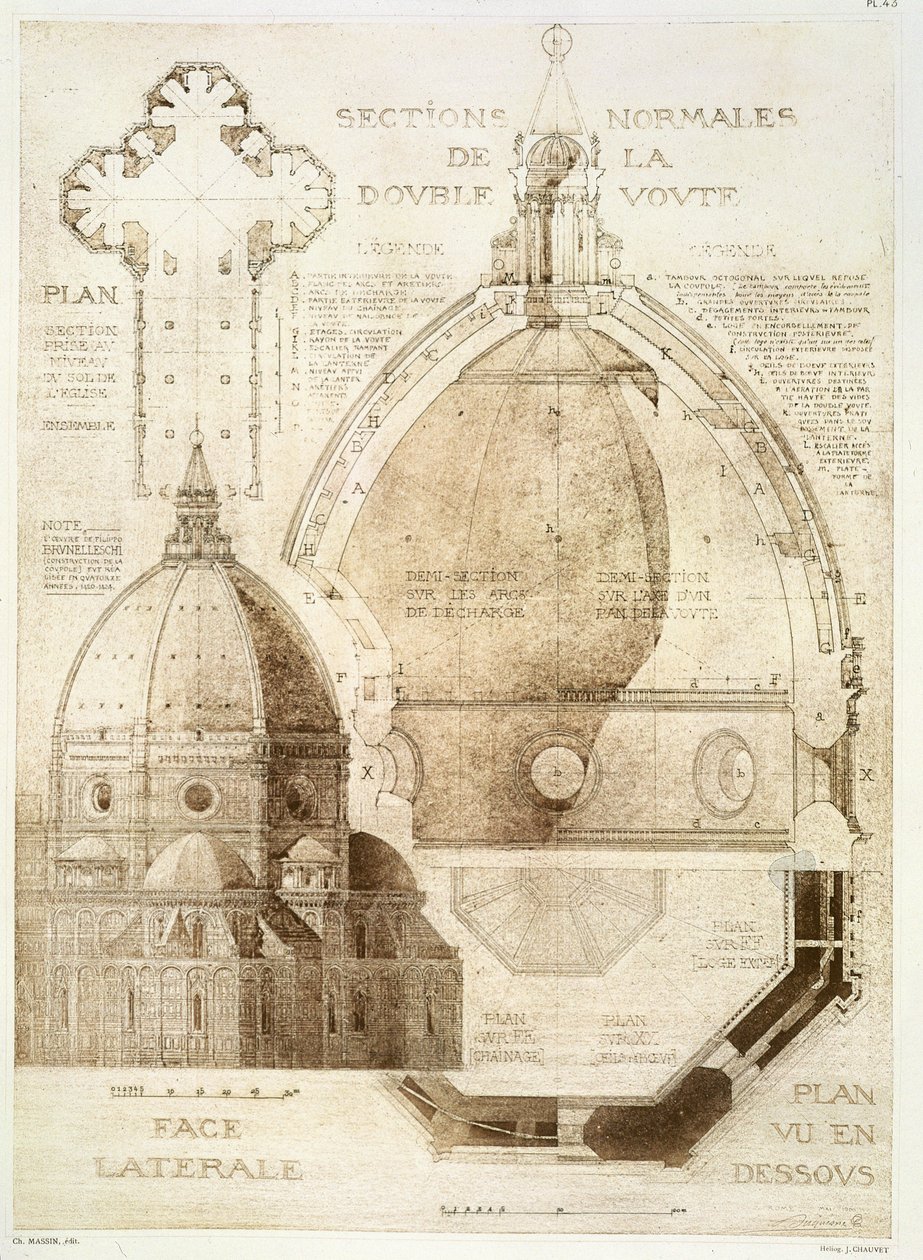 Plan, snitt og høyde av katedralen i Firenze, fra 