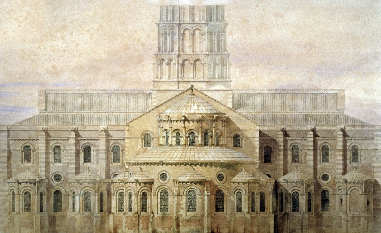 Basilica of Saint Sernin, apsis, Toulouse, ca. 1845 (illustrasjon) av Eugene Emmanuel (after) Viollet-le-Duc