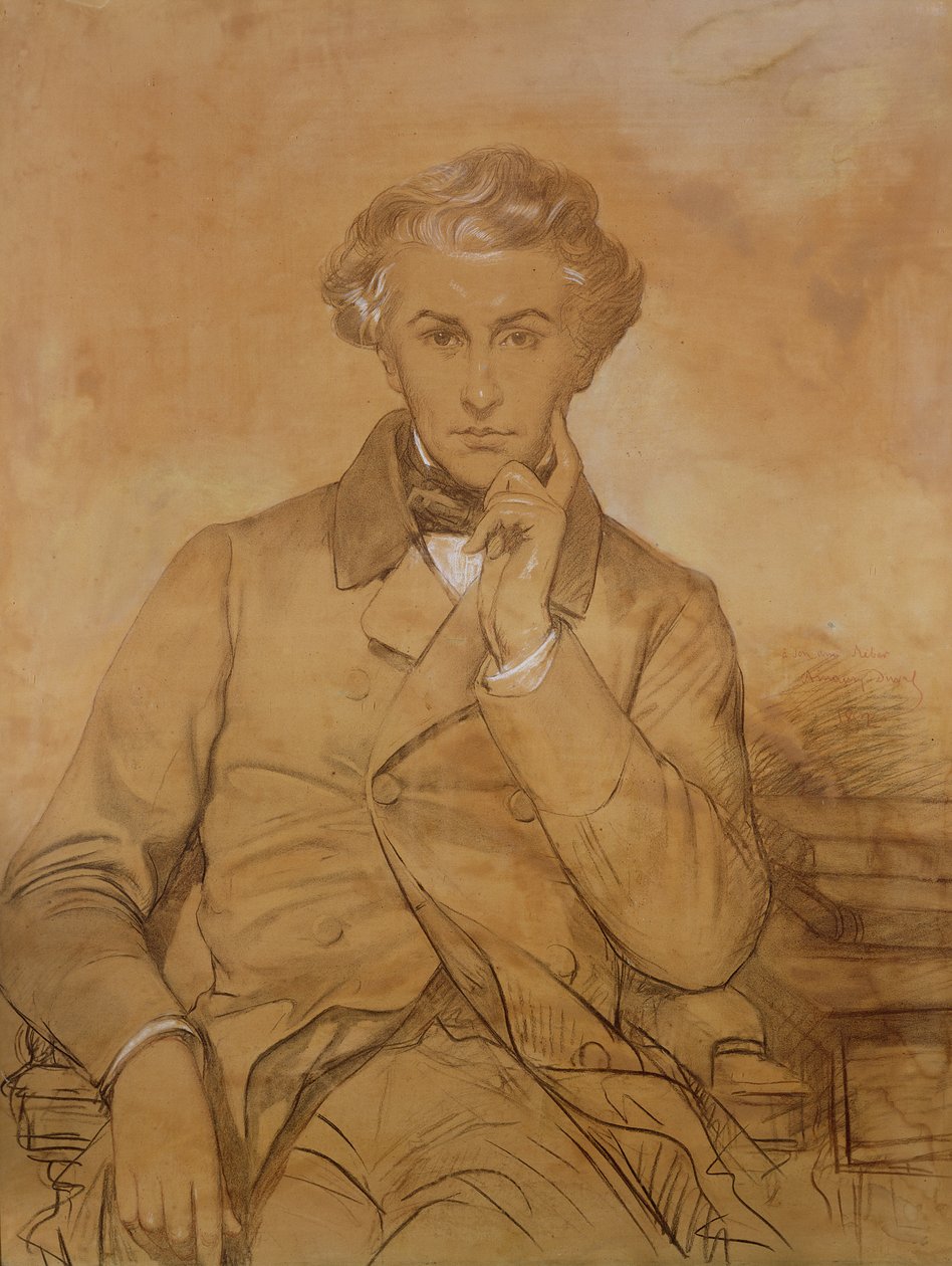 Portrett av Henri Reber (1807-80) (blyant og hvitt kritt på papir) av Eugene Emmanuel Amaury Duval