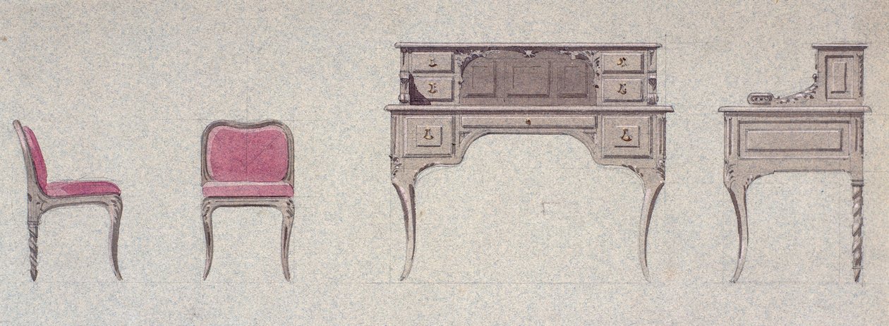 Lav rygg stol og skrivebord for Golden Room av Eugene Emmanuel Viollet-le-Duc